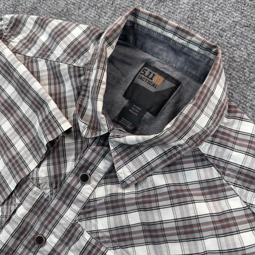 5.11 Tactical Covert Shirt Double Flex Men's M Gray Blue Red Plaid Outdoors Camp